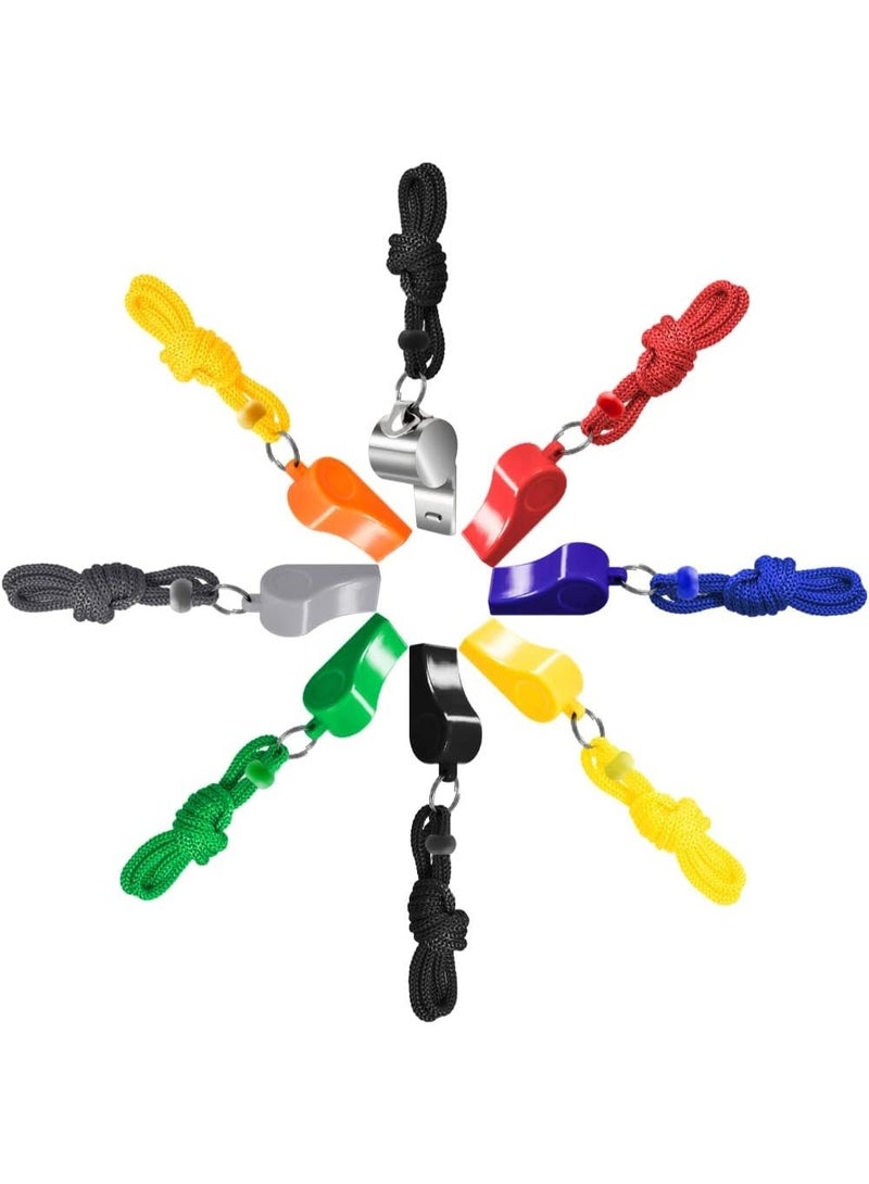 8 Packs Coaches Referee Whistles with Lanyards, 7 Colorful Plastic and 1 Stainless Steel Metal Whistles for Football Sports Lifeguards Survival Emergency Training - Multi-Color - Image 2